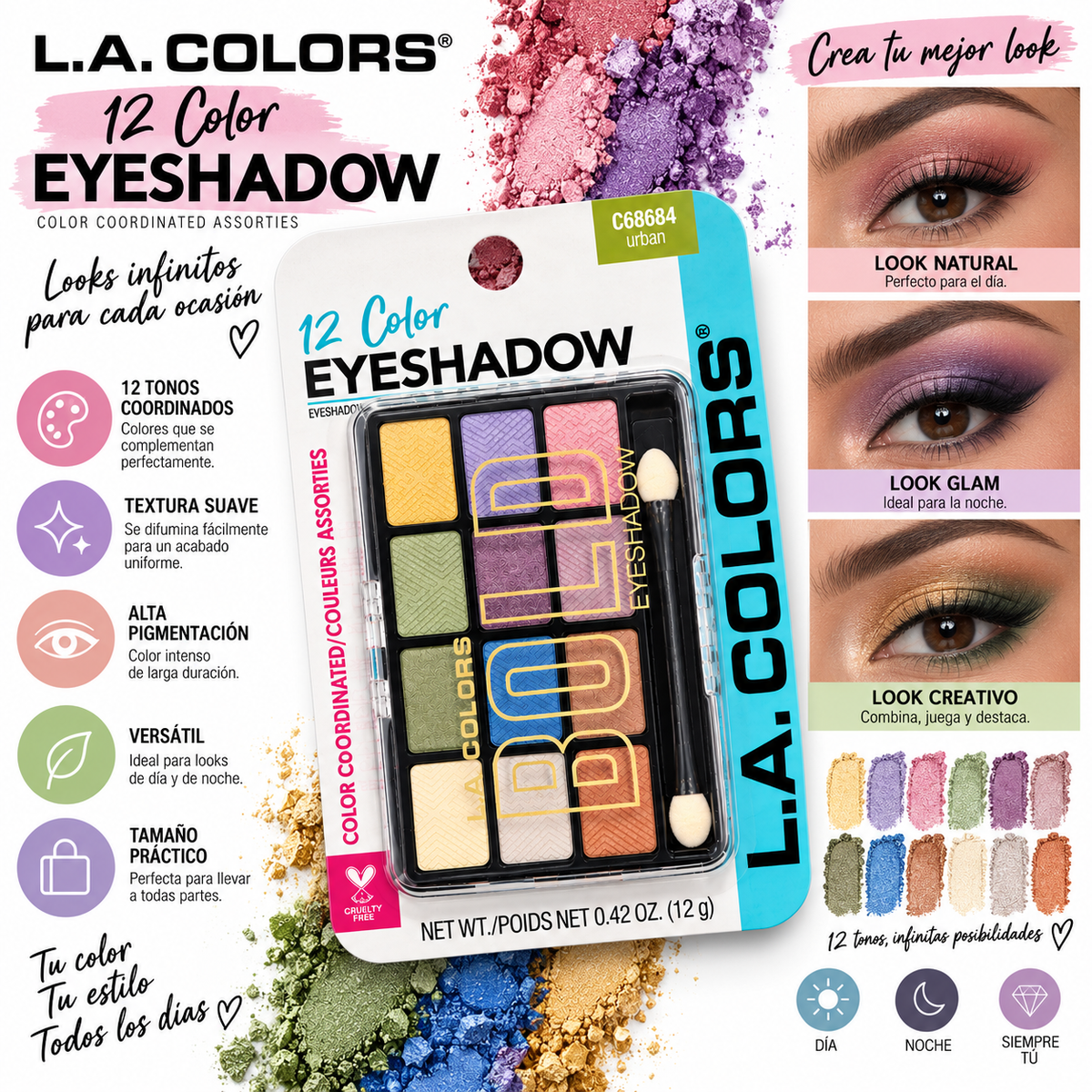 L.A. COLORS, 12 Paleta de Sombras (Urban)