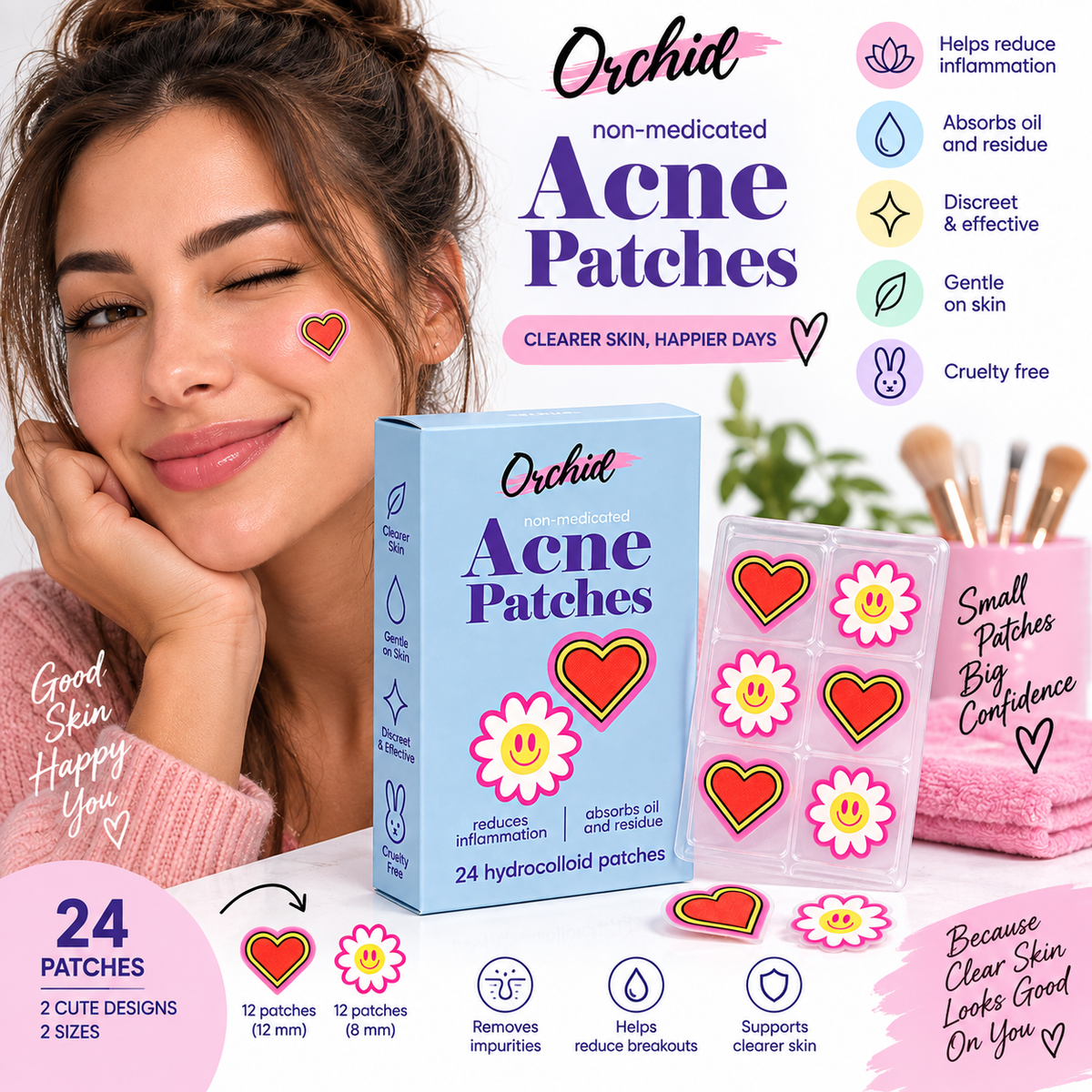 ORCHID, Parches para el acne (Corazones + Flor)