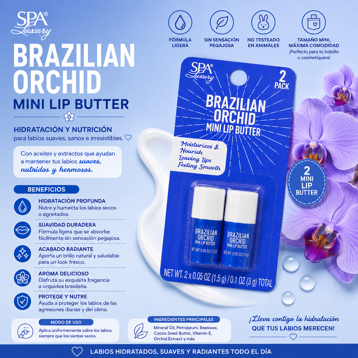 SPA LUXURY, Mini Lip Butter - 2 Pack (Orchid)