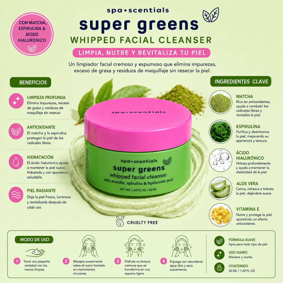 SPA ESSENTIALS, Limpiador Facial, Super Green