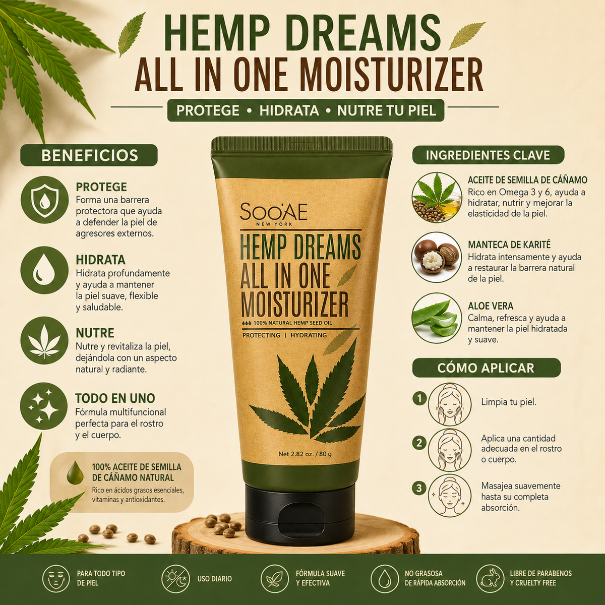 SOO'AE, Hidratante Todo en 1, (Hemp Dreams)