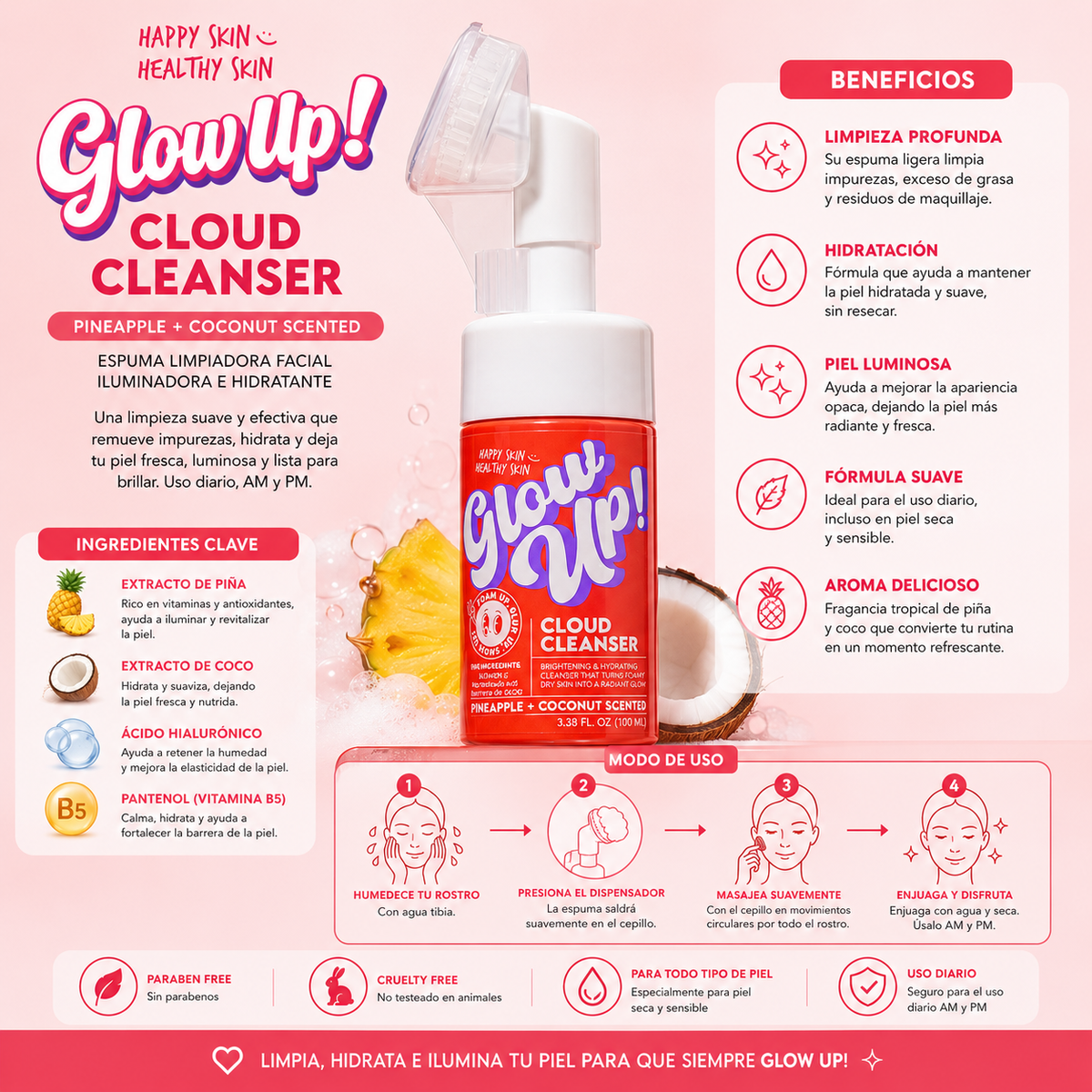 HAPPY SKIN, Limpiador Facial Espuma