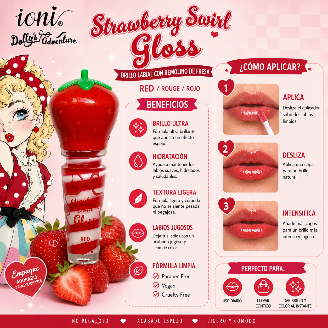 Ioni Dolly’s Adventure Strawberry Swirl Gloss – (Red)