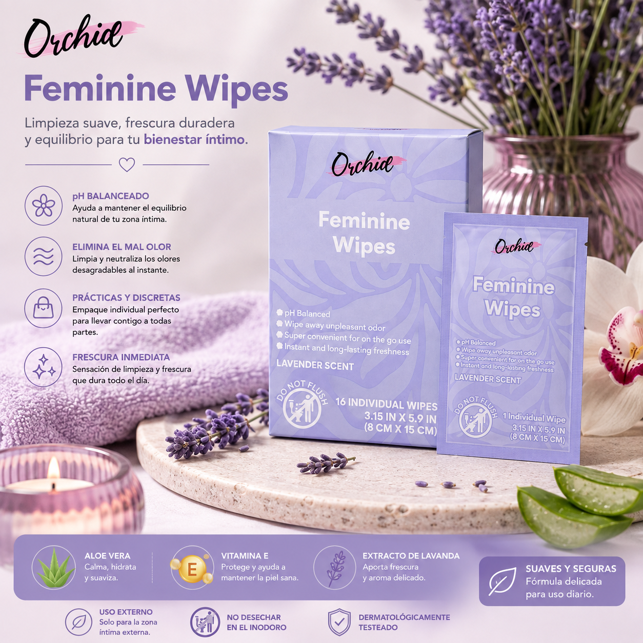 Orchid Feminine Wipes – Aroma a lavanda
