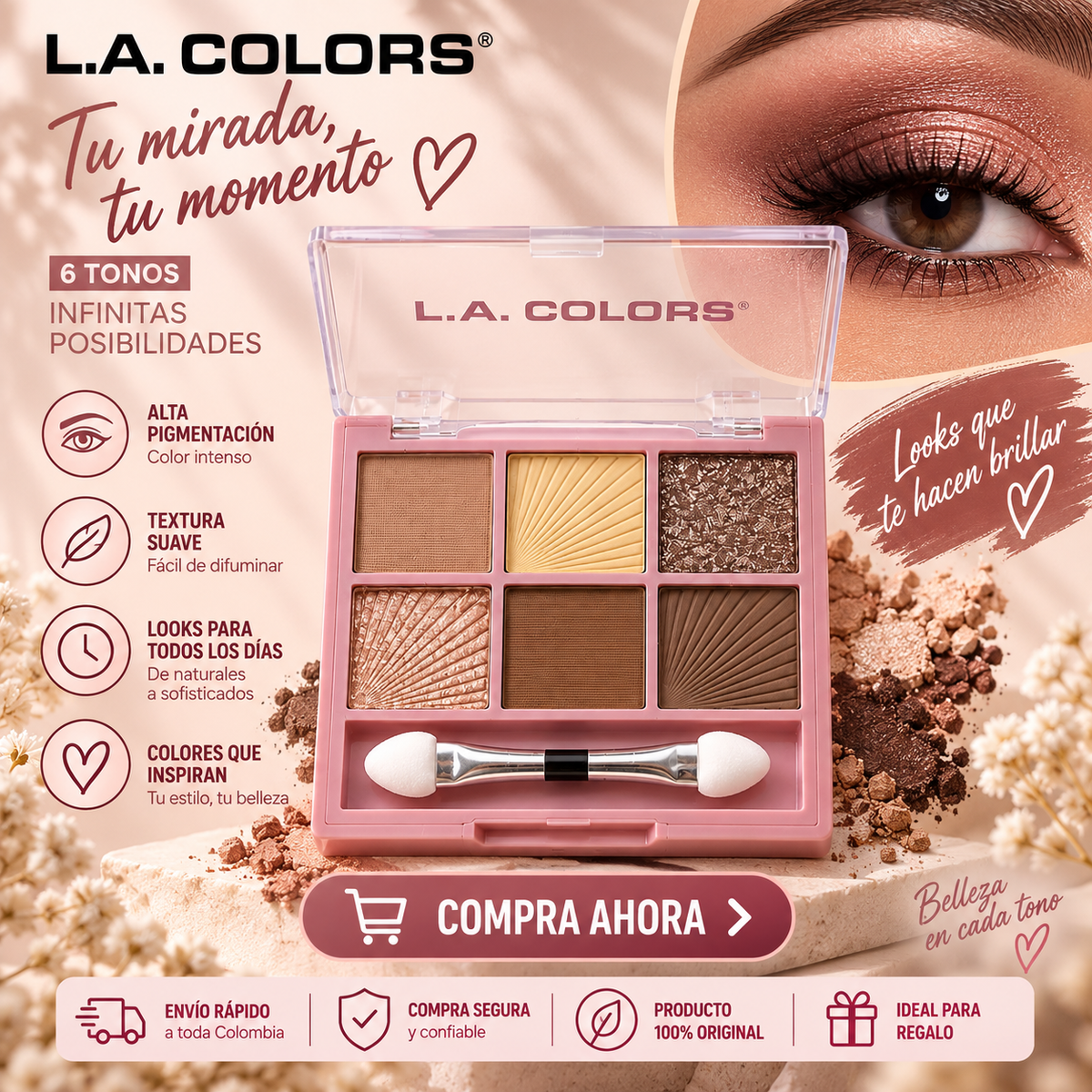 L.A. COLORS 6 Color Eyeshadow – Tono Almost Nude *7