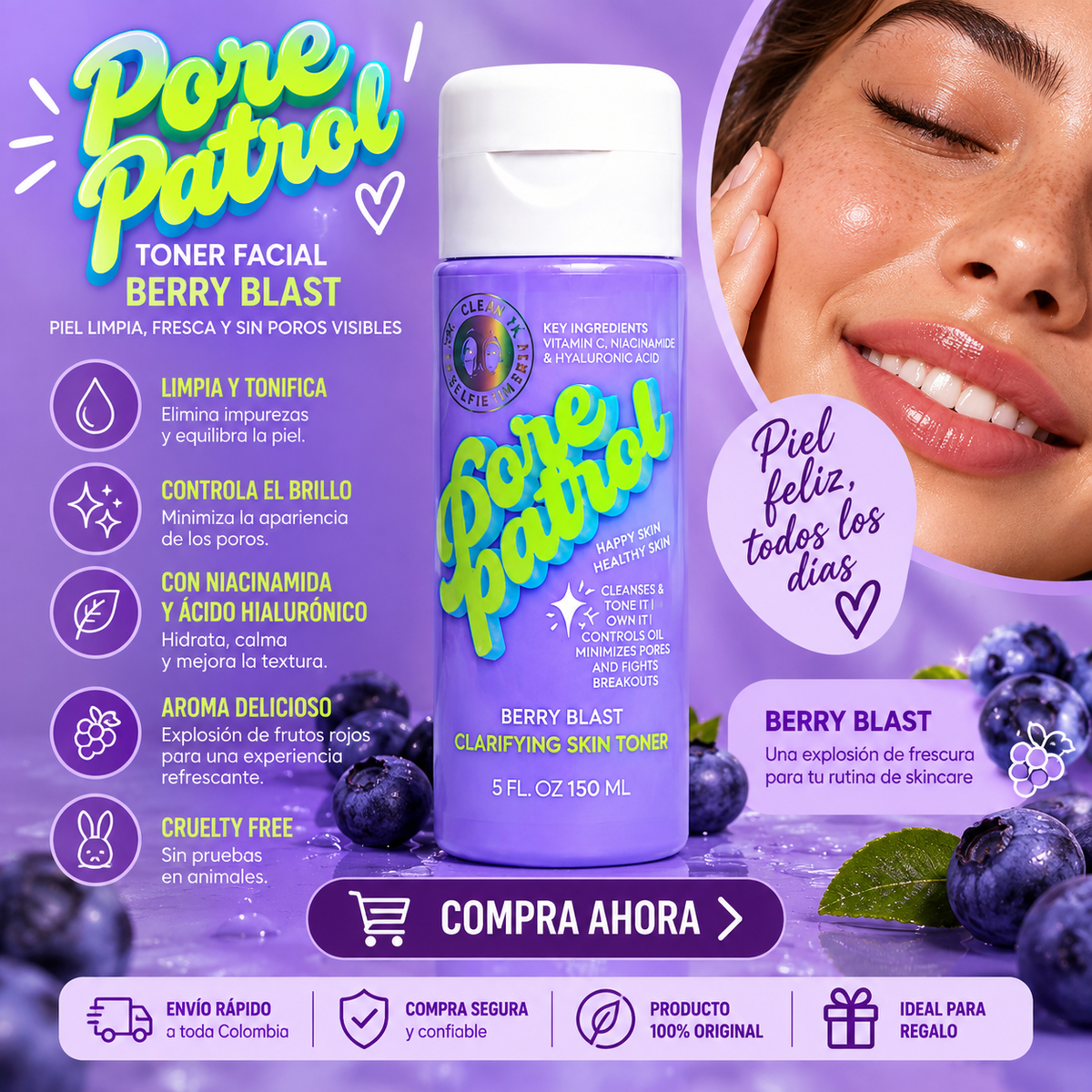 HAPPY SKIN Pore Patrol – Berry Blast Clarifying Skin Toner *36