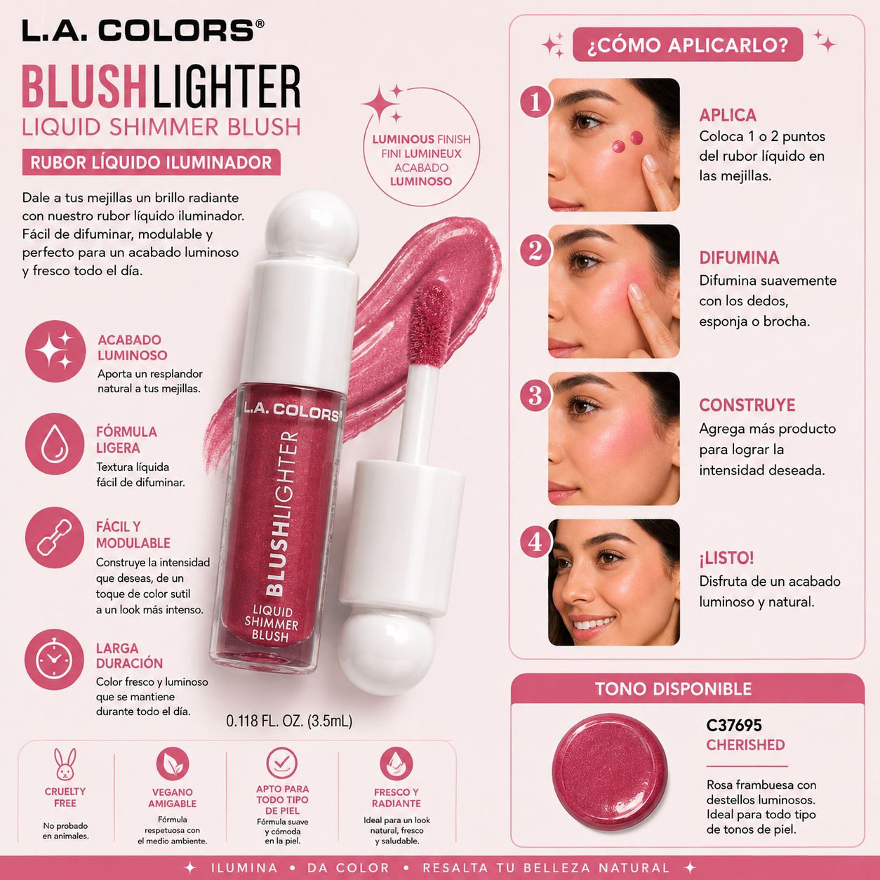 L.A. COLORS Blushlighter – Liquid Shimmer Blush (Cherished)