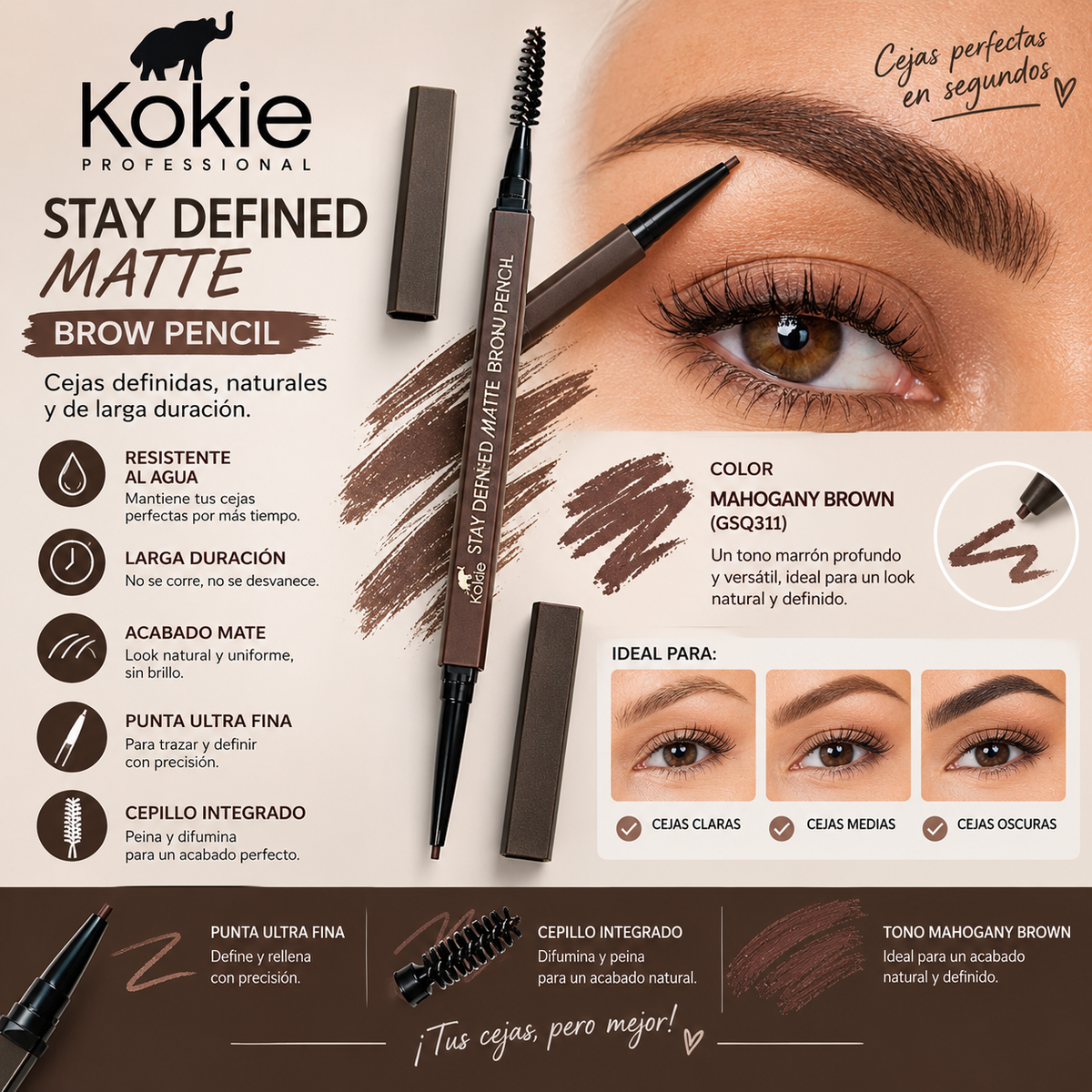 KOKIE, Lápiz de Cejas (Mahogany)