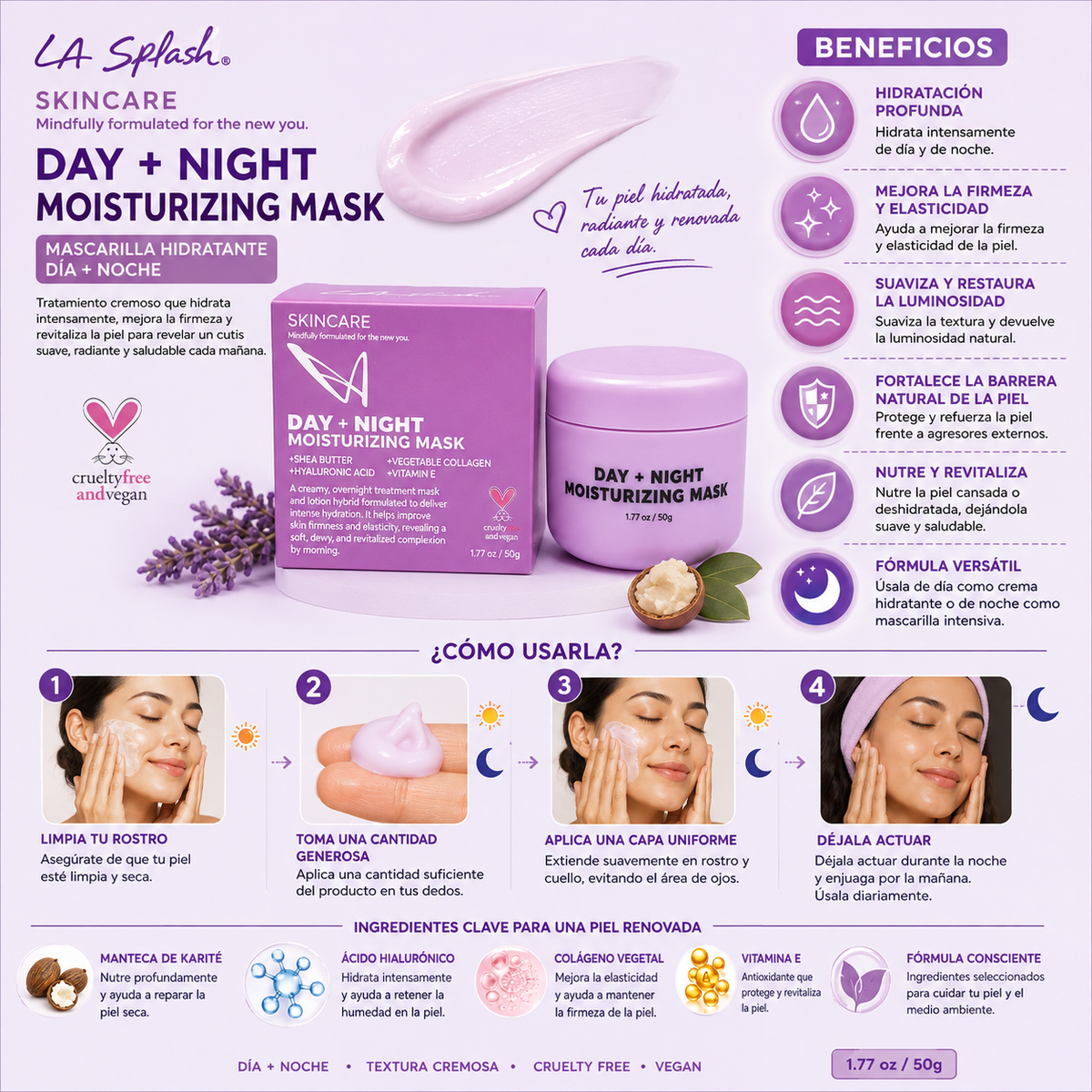 LA SPLASH, Mascarilla Hidratante, Dia y Noche