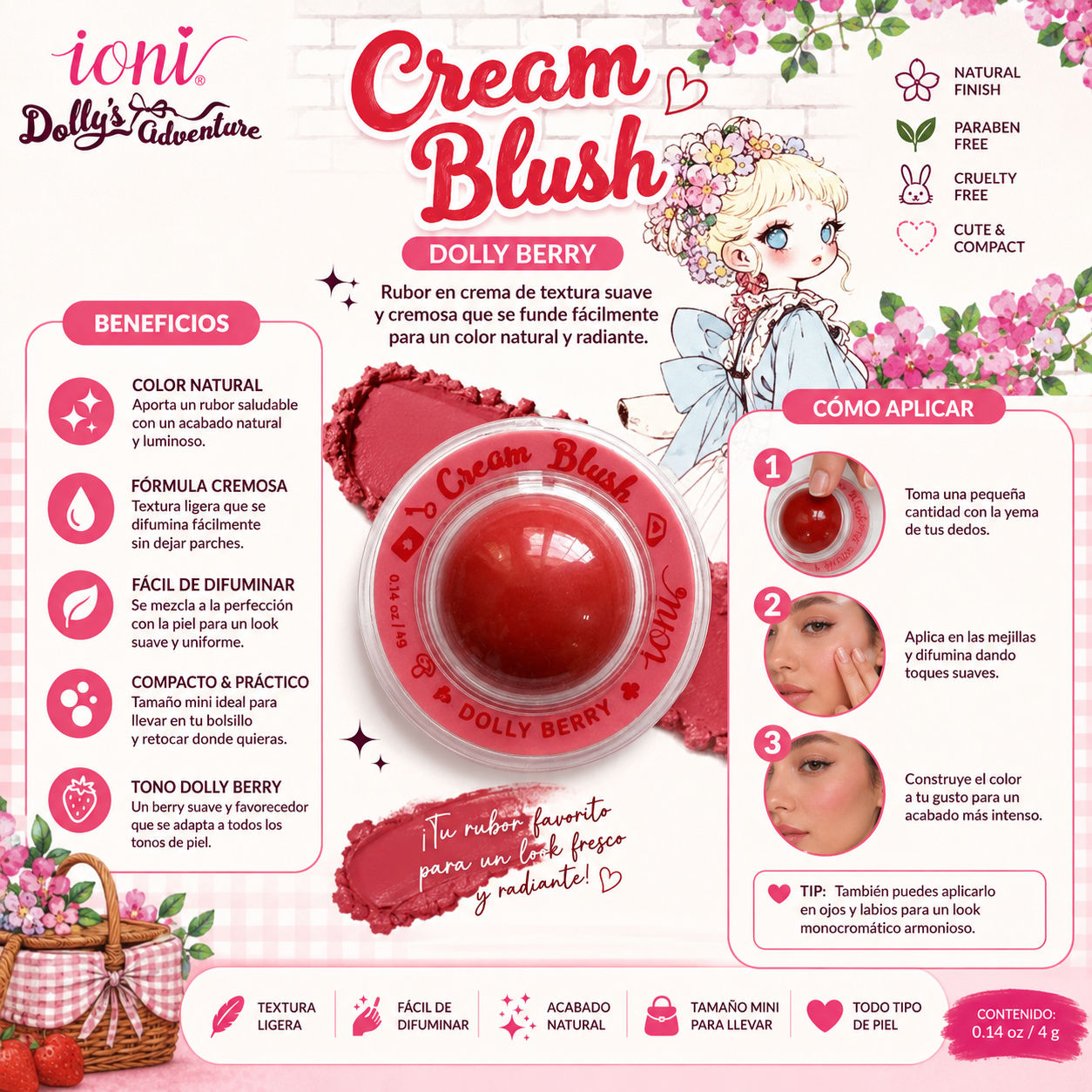 Ioni Dolly’s Adventure Cream Blush – Dolly Berry