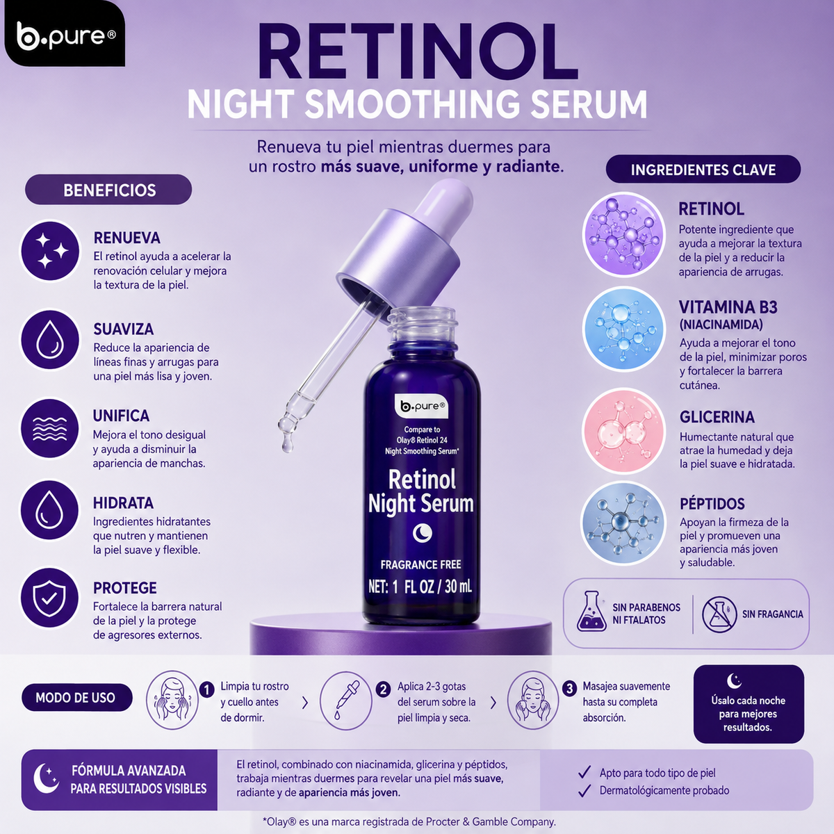 B.PURE, Serum con Retinol, Noche