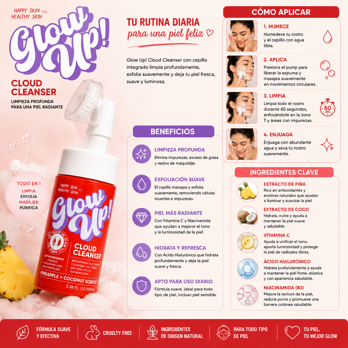 HAPPY SKIN, Limpiador Facial Espuma