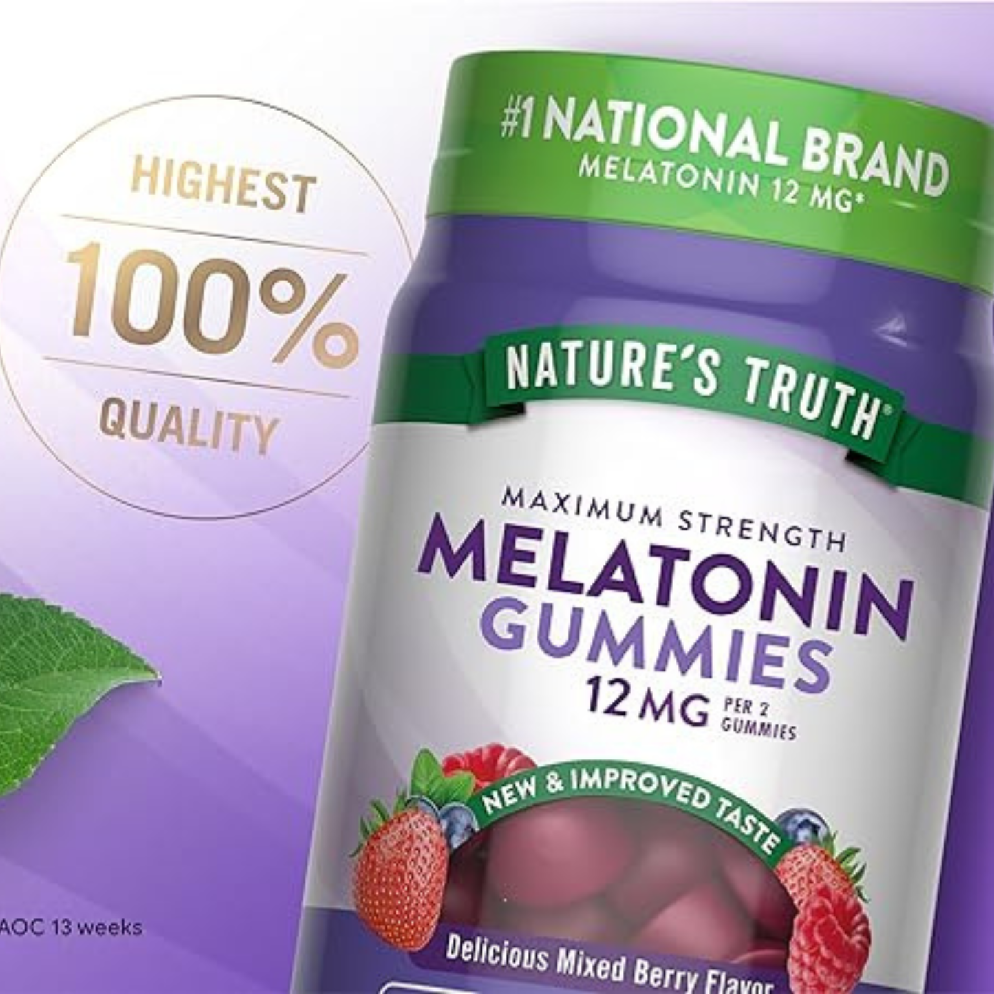 Melatonin Gummies | 12mg | Vegan, Non-GMO & Gluten Free | Mixed Berry Flavor | by Nature's Truth