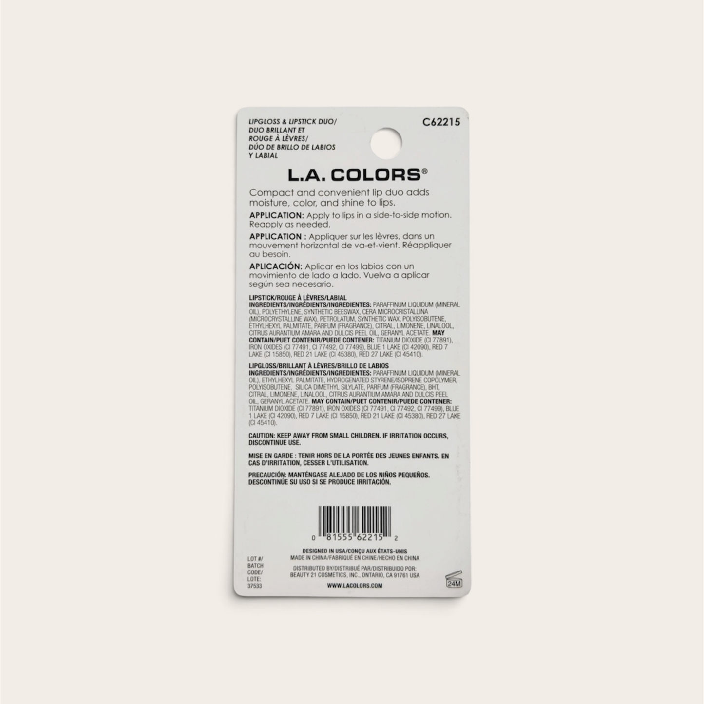 L.A. COLORS Lip Duo 2 en 1 – Labial y Lip Gloss