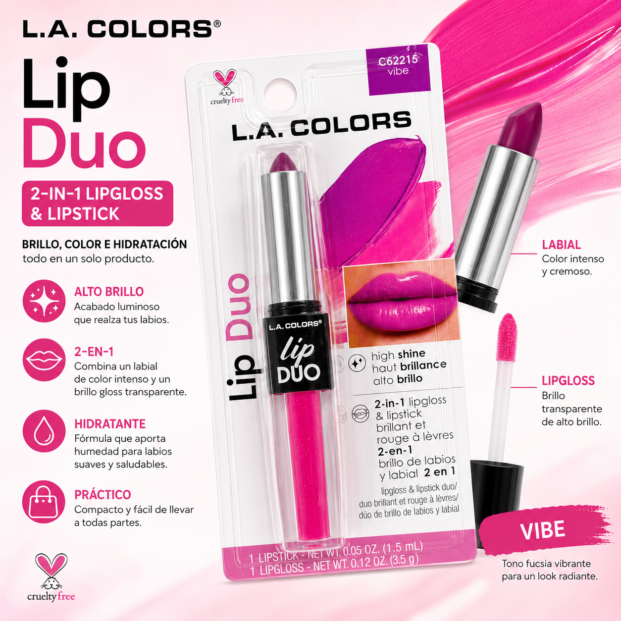 L.A. COLORS Lip Duo 2 en 1 – Labial y Lip Gloss