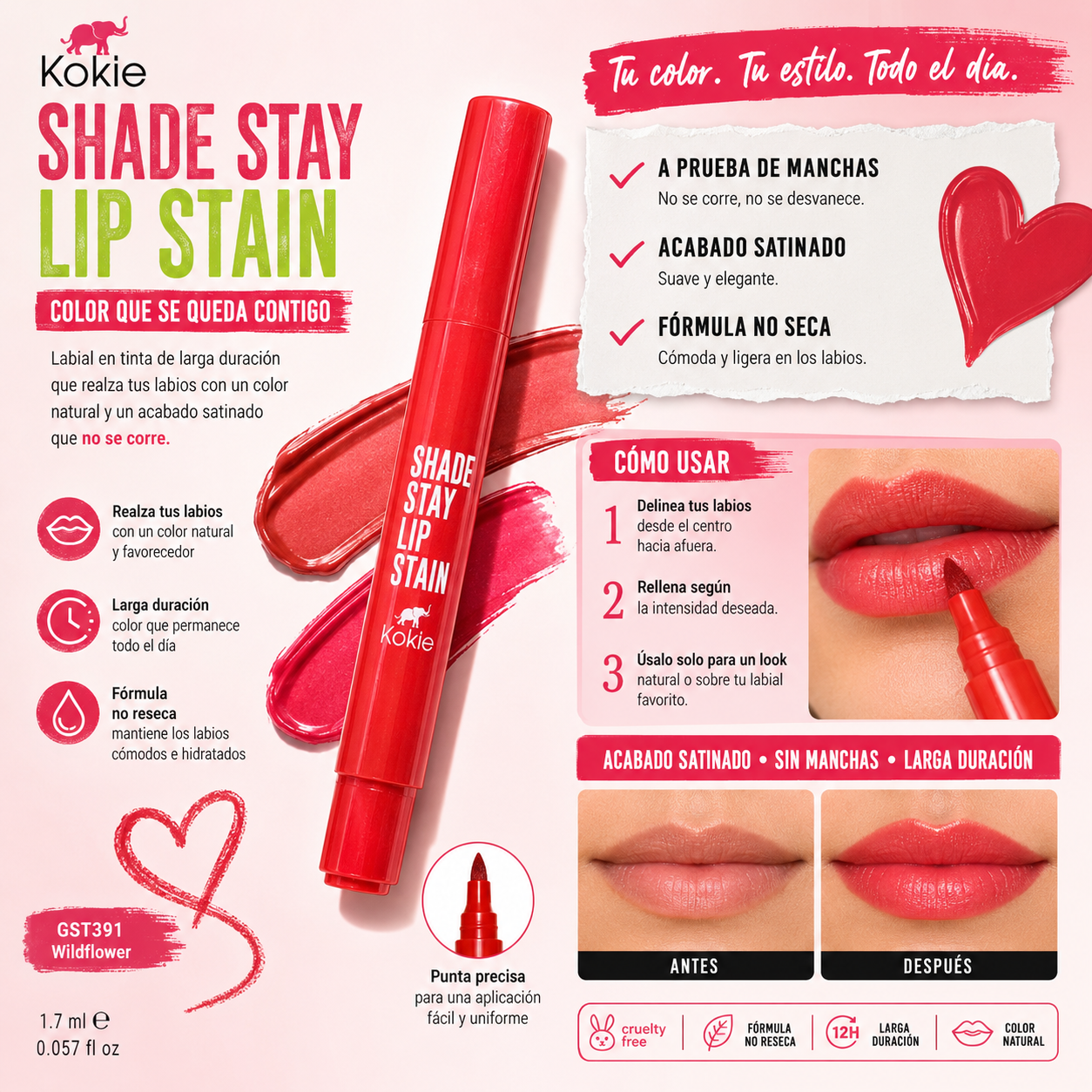 Kokie Shade Stay Lip Stain – Tinte para Labios