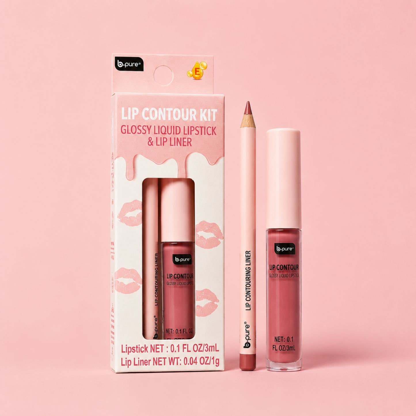 b.pure Lip Contour Kit – Glossy Liquid Lipstick & Lip Liner