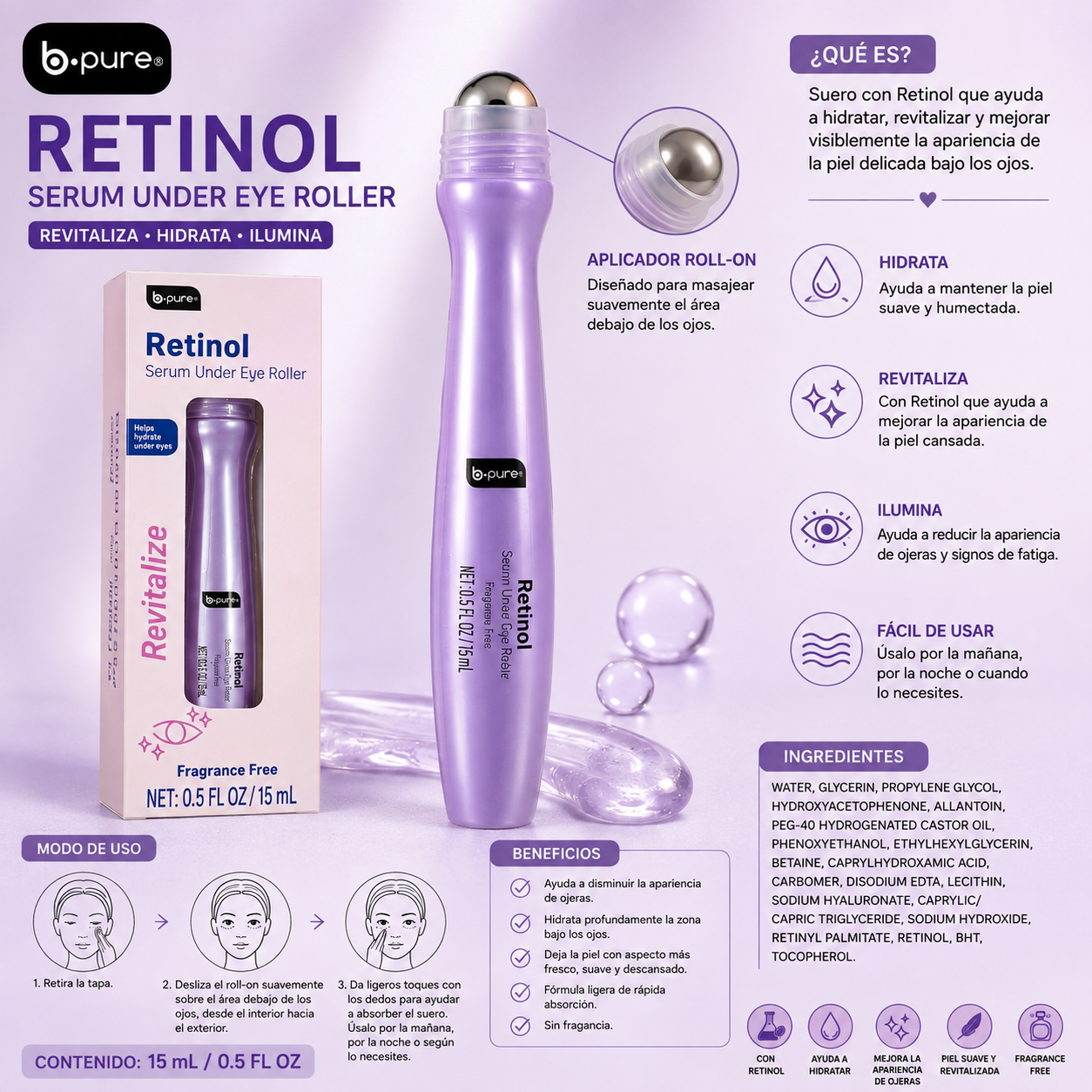 B•Pure Retinol Serum Under Eye Roller – Revitalize
