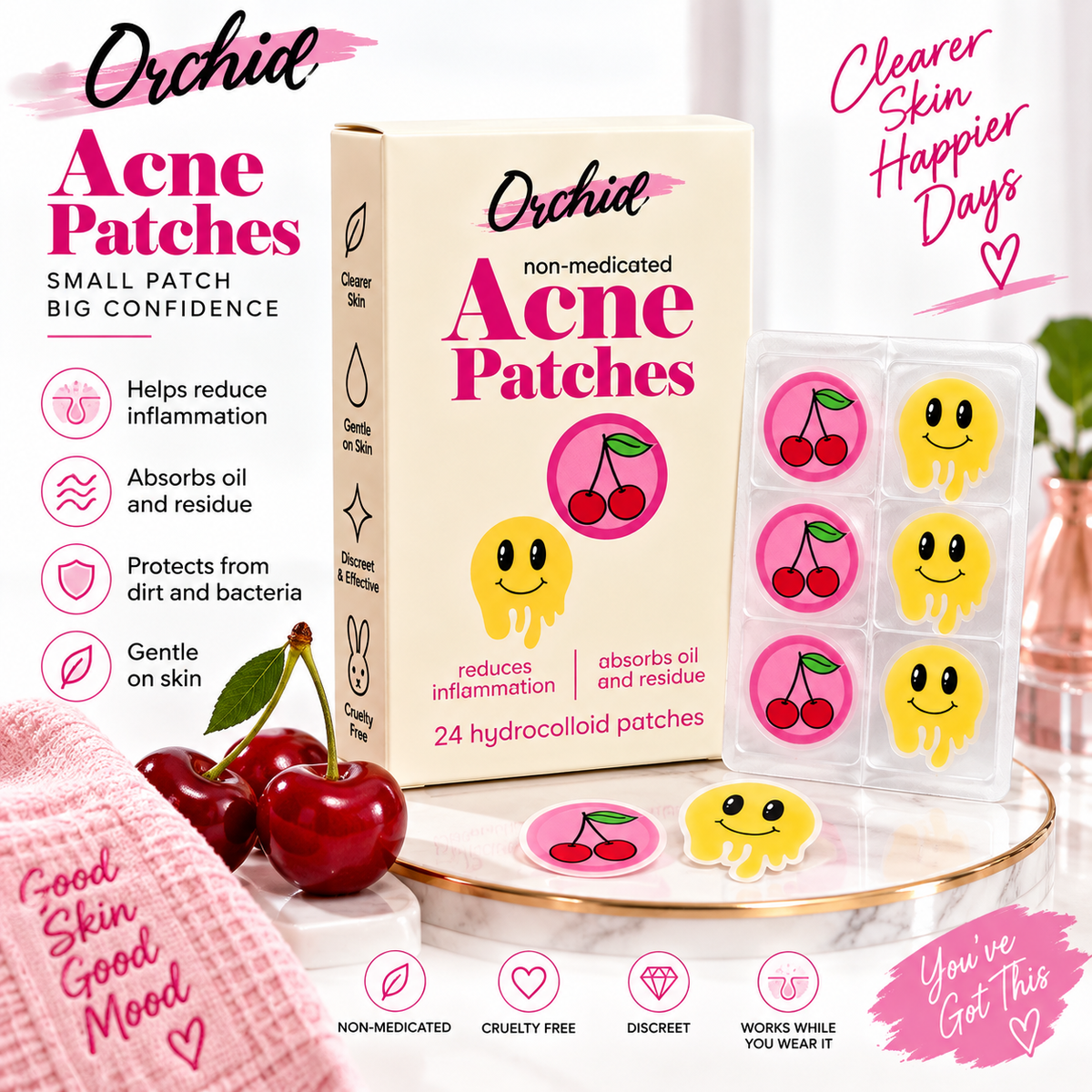 ORCHID, Parches para el acne (Cherry + Happy Face)