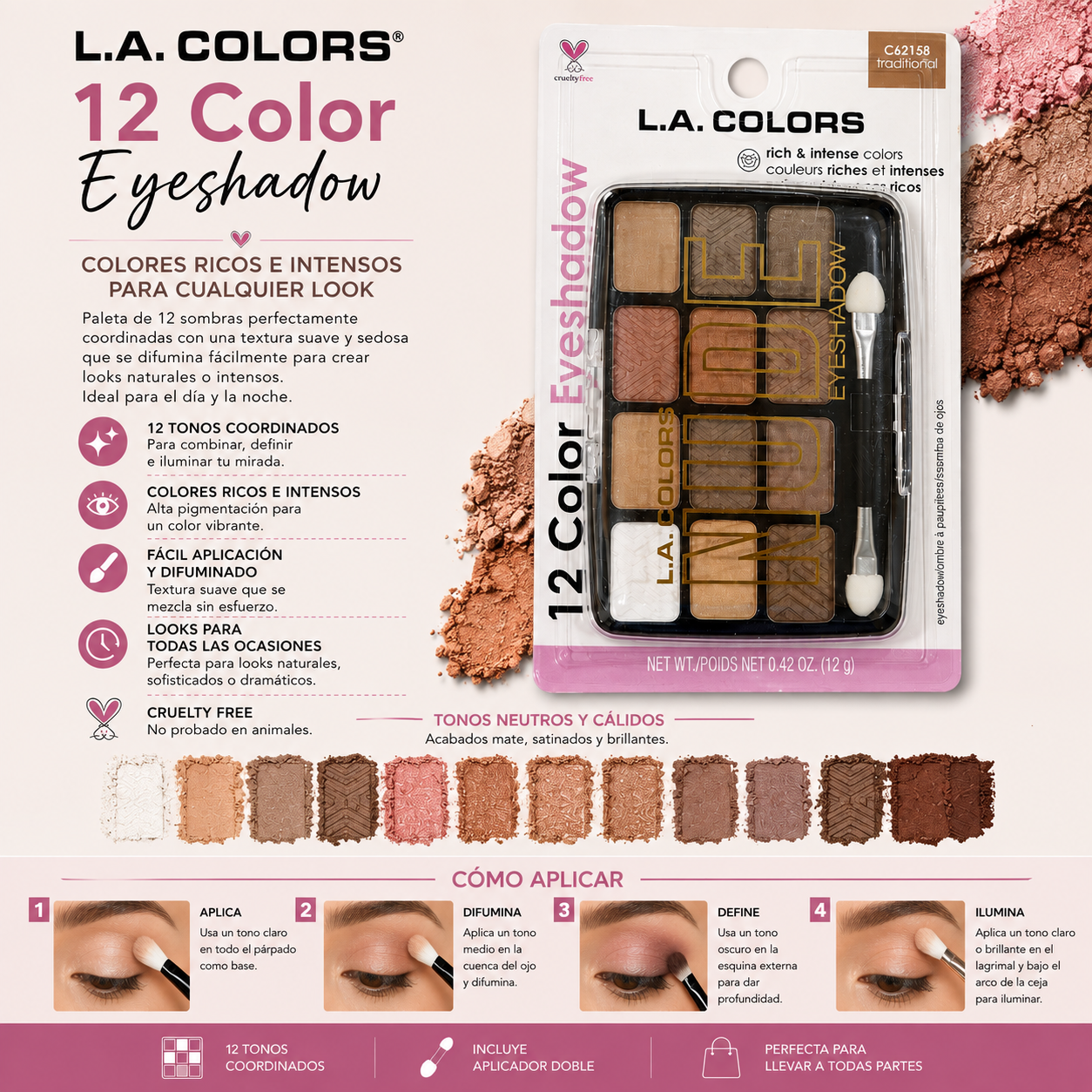 L.A. COLORS 12 Color Eyeshadow (Traditional)
