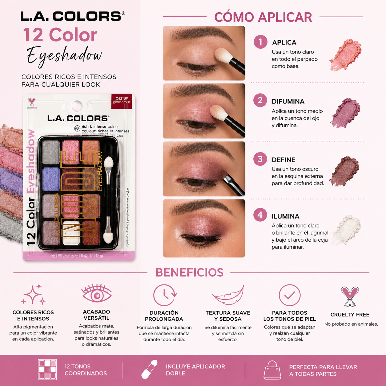 L.A. COLORS 12 Color Eyeshadow (Glamorous)