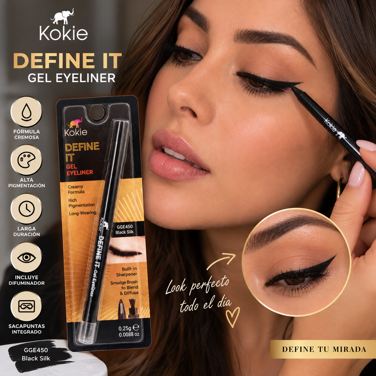 KOKIE, Lapiz de Ojos en Gel (Negro)