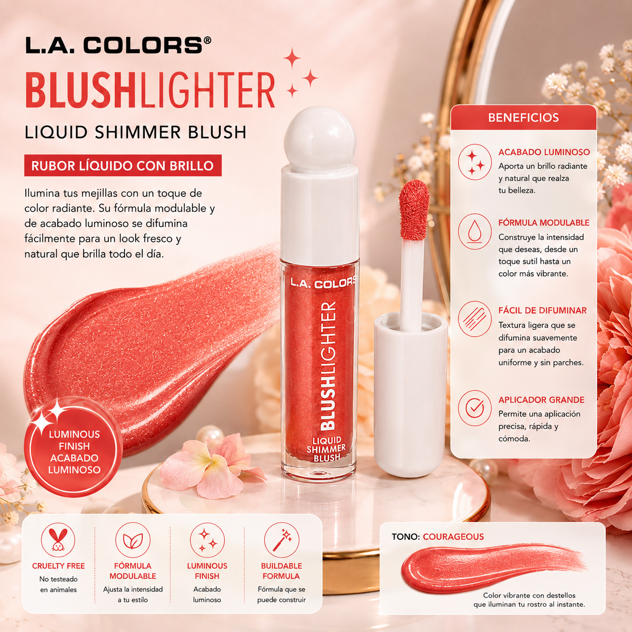 L.A. COLORS Blushlighter Liquid Shimmer Blush (Courageous)