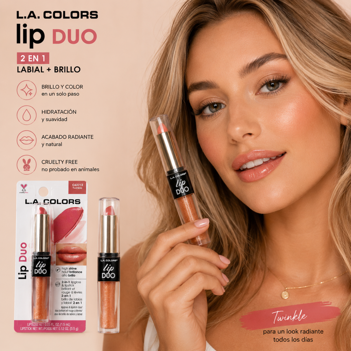 L.A. COLORS Lip Duo 2 en 1 – Tono Twinkle
