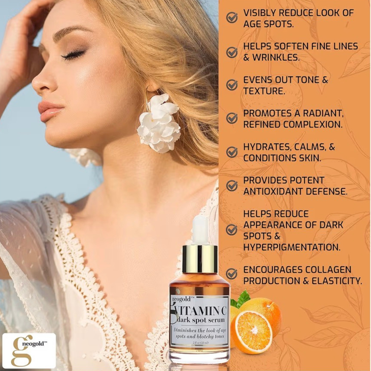 Neogold Brightening Vitamin C Face Serum 2oz/59ml