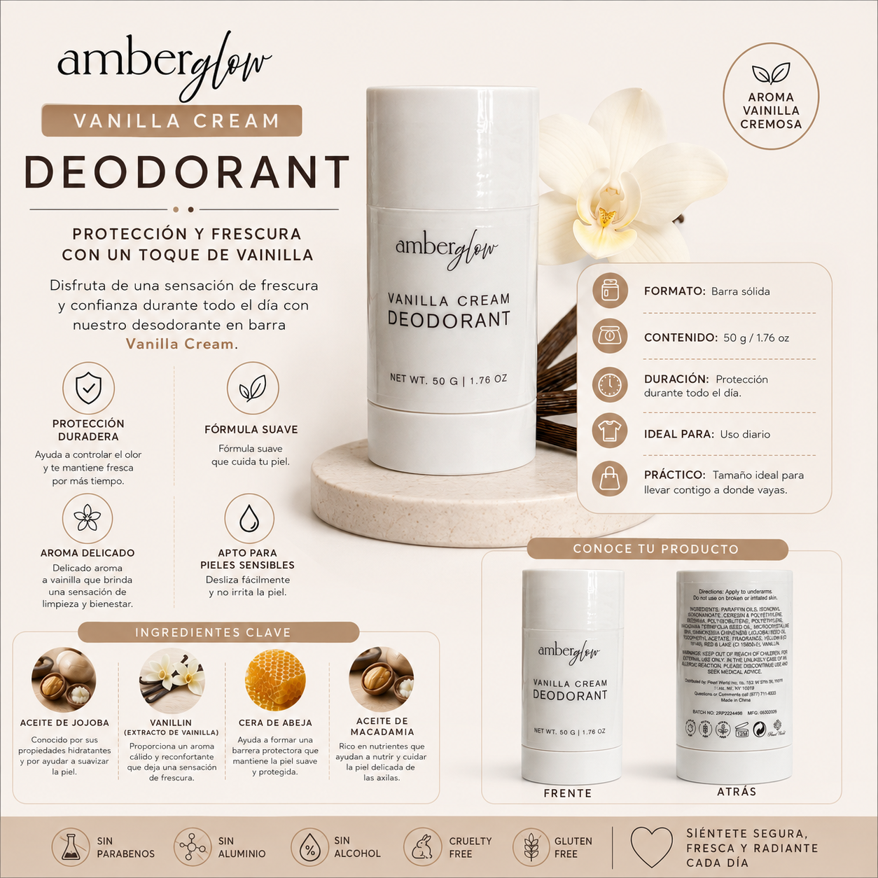 Amber Glow Desodorante (Cream Vanilla)