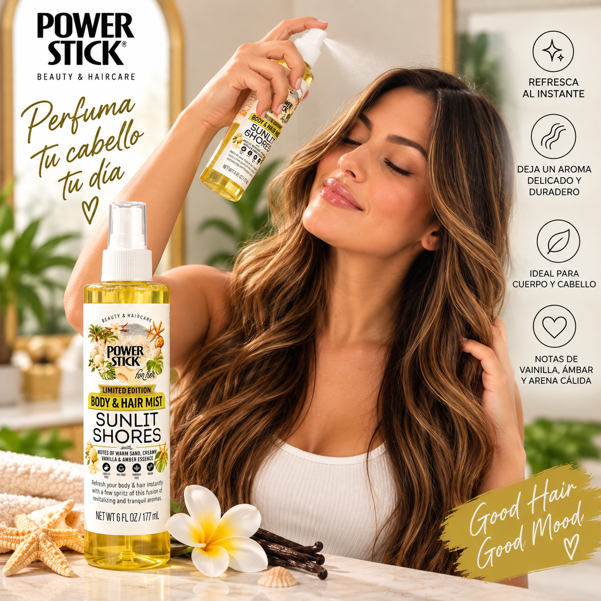 POWER STICK, Splash para el Cabello y Cuerpo ((Sunlit Shore)