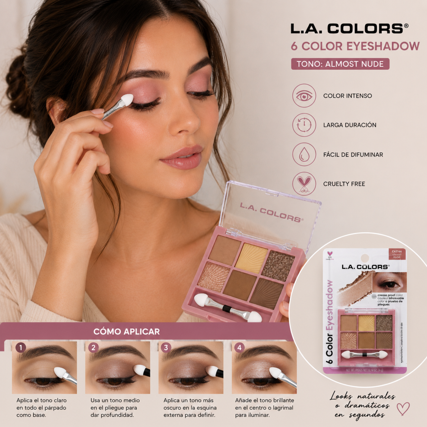 L.A. COLORS 6 Color Eyeshadow – Tono Almost Nude