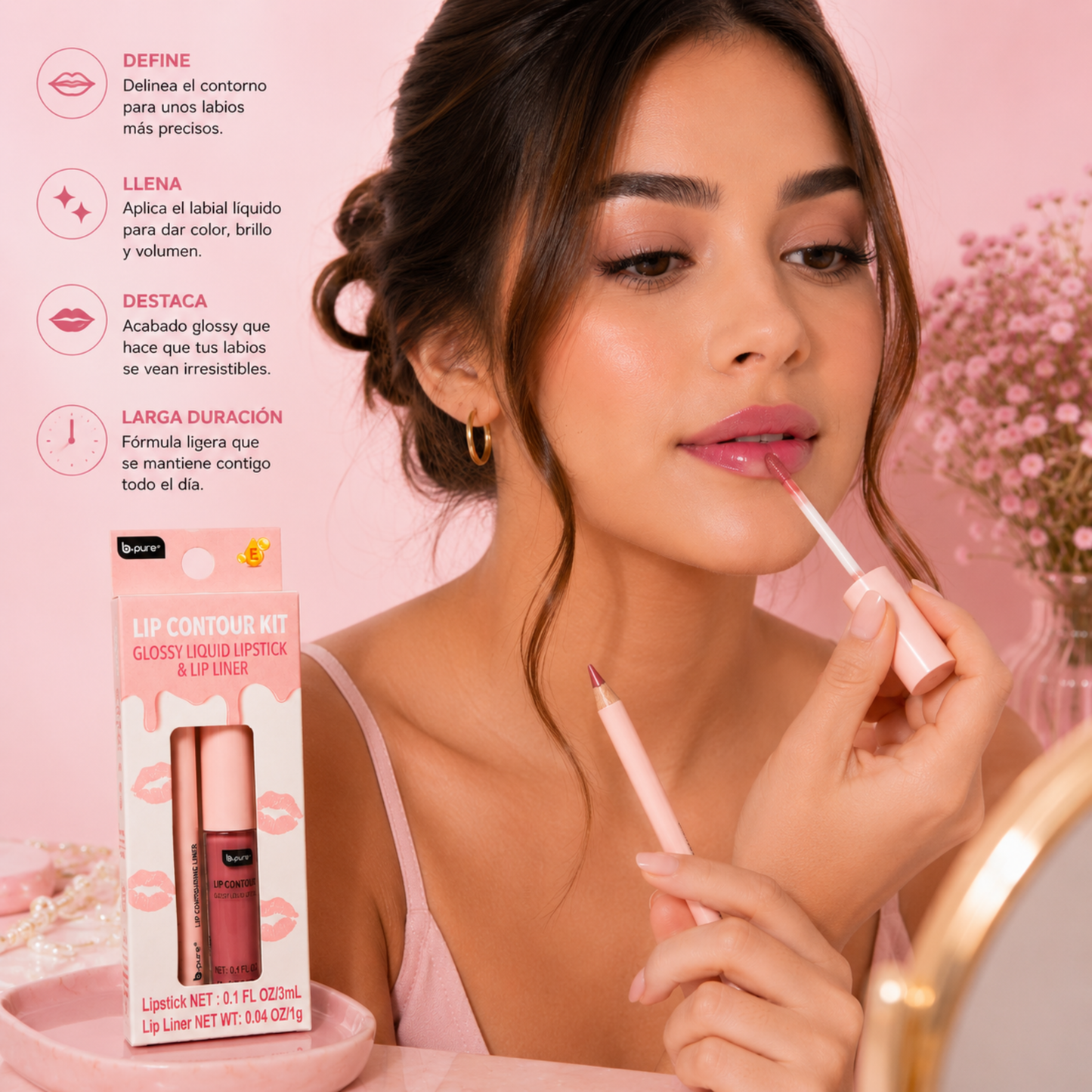 b.pure Lip Contour Kit – Glossy Liquid Lipstick & Lip Liner
