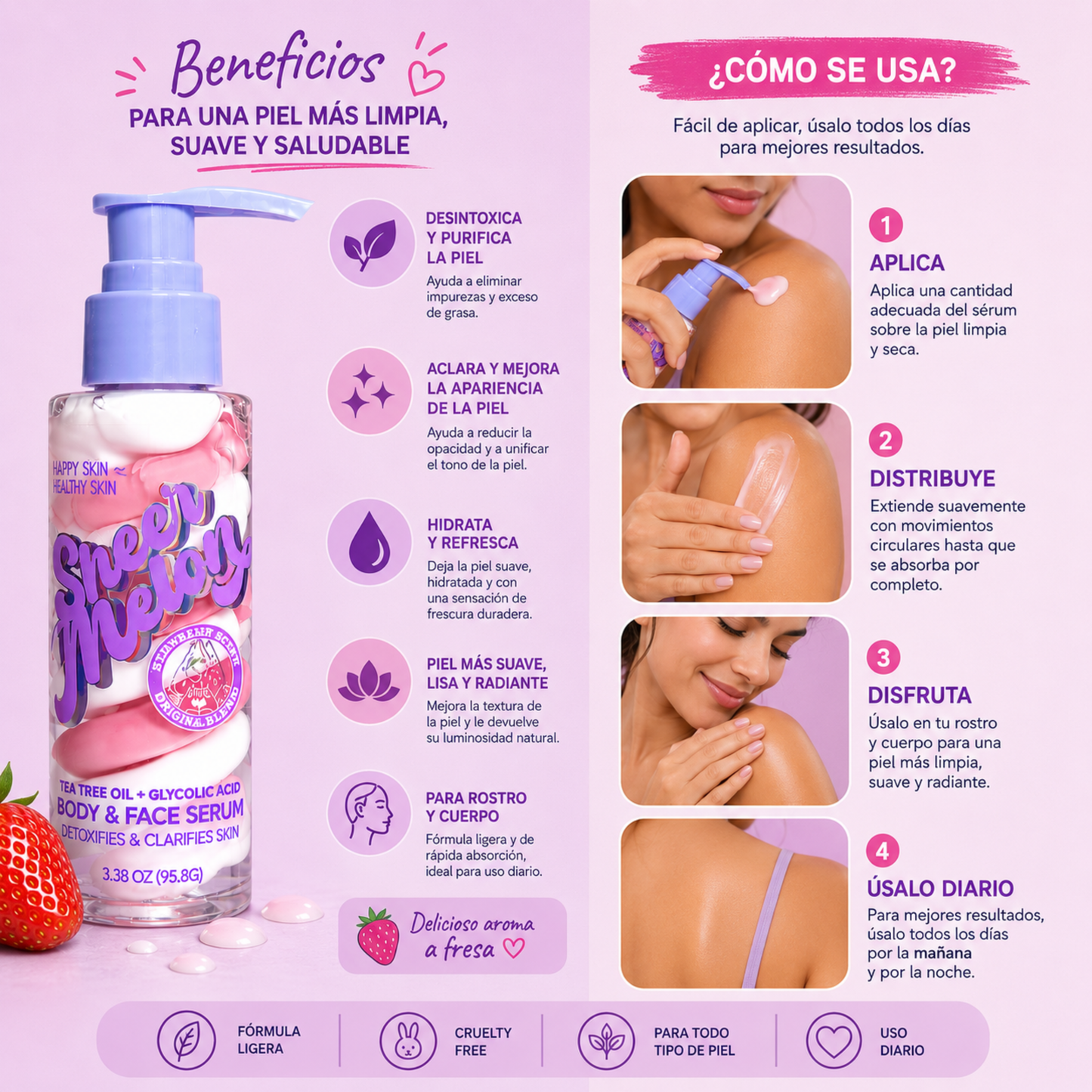 HAPPY SKIN Sheer Melody Body & Face Serum – Tea Tree Oil + Ácido Glicólico