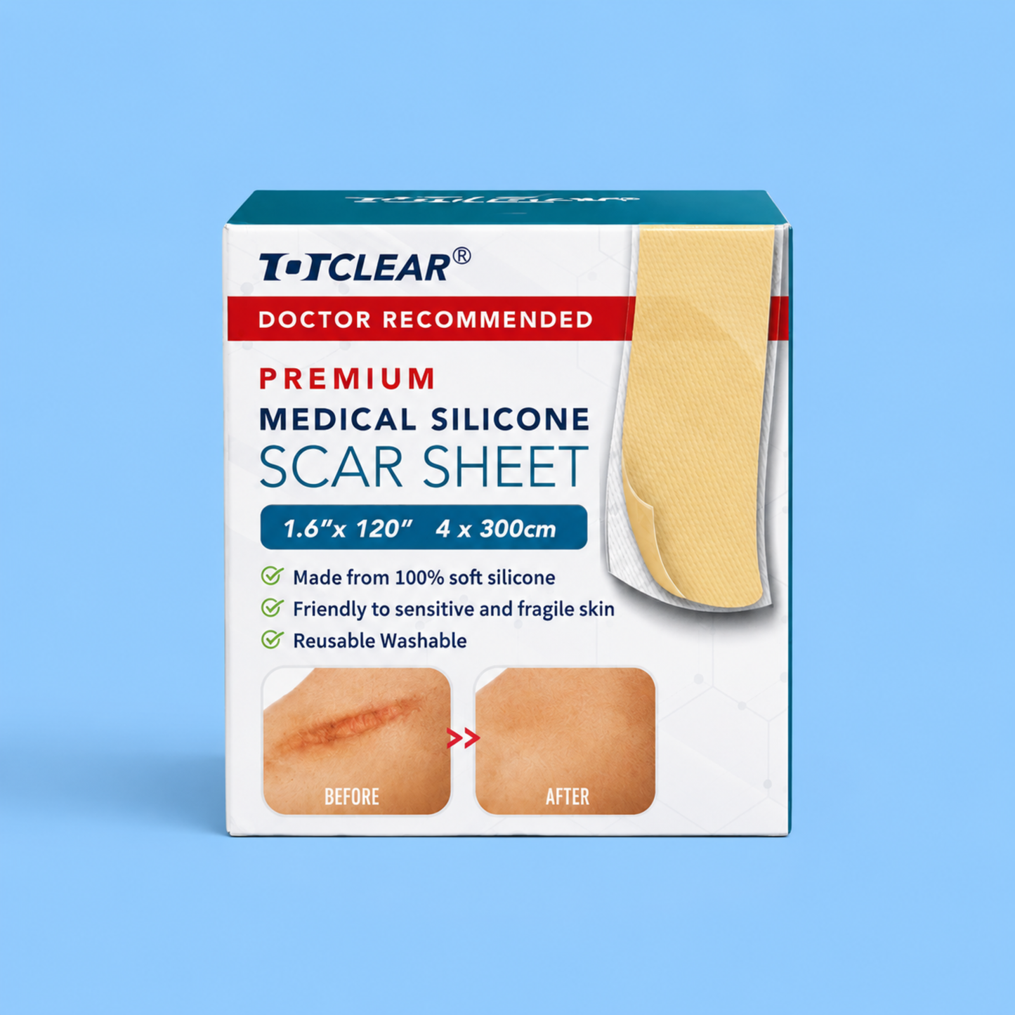 TOTCLEAR® Premium Medical Silicone Scar Sheet – Lámina de Silicona para Cicatrices