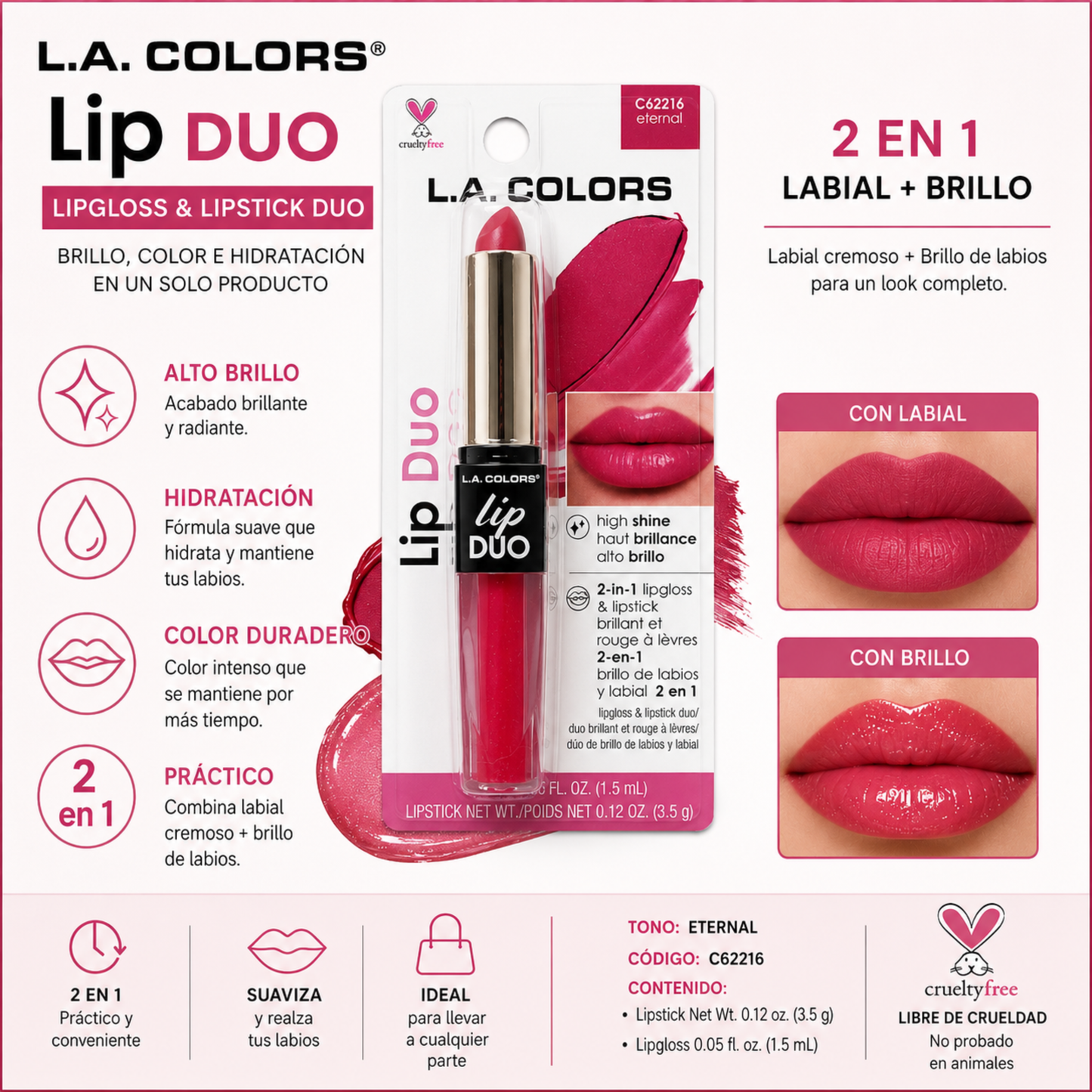 L.A. COLORS Lip Duo 2 en 1 – Tono Eternal