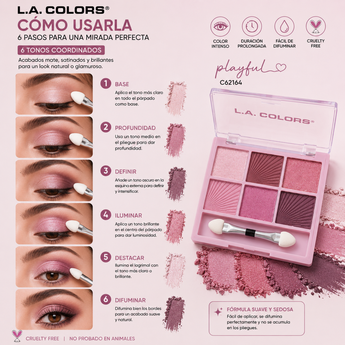 L.A. COLORS 6 Color Eyeshadow – Tono Playful