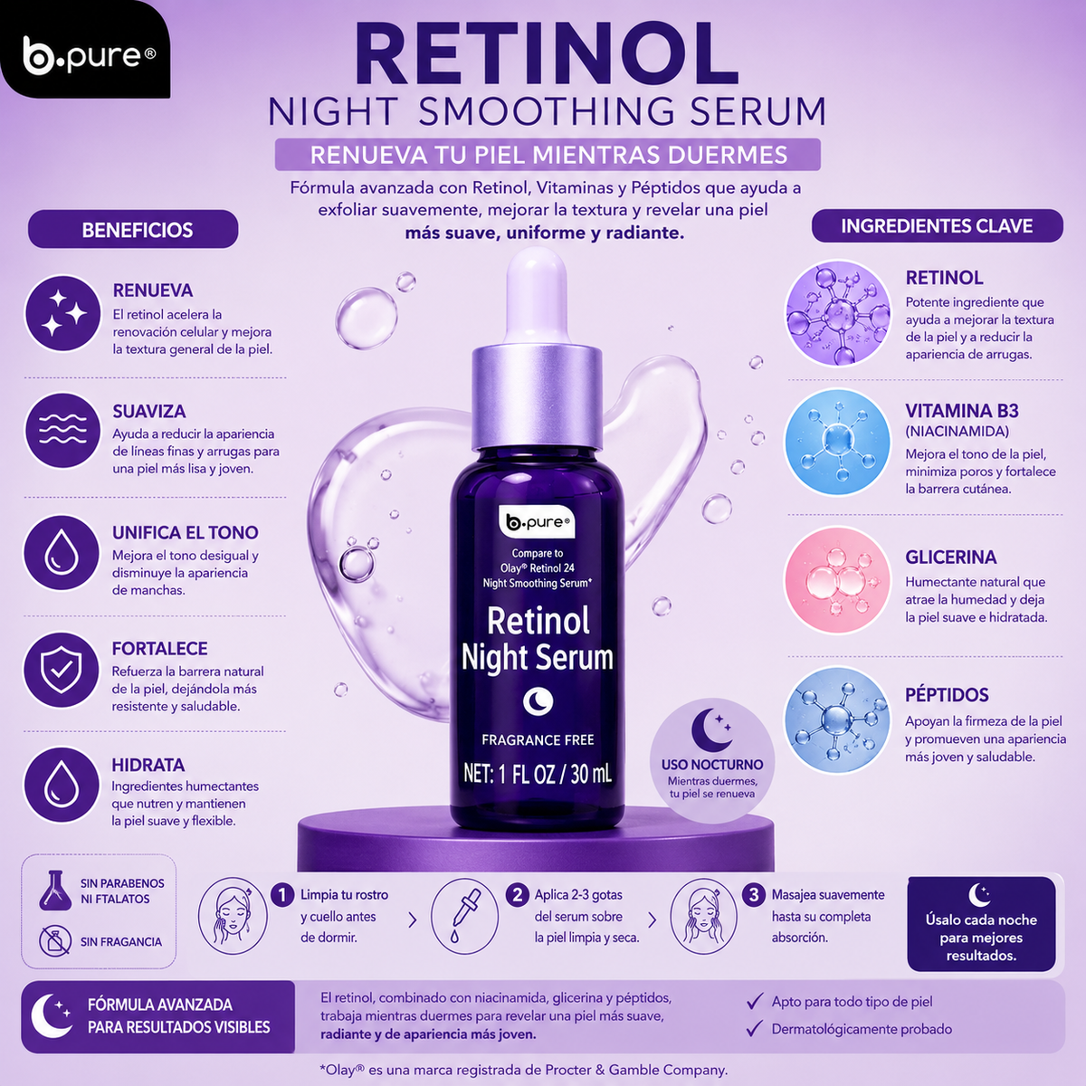 B.PURE, Serum con Retinol, Noche