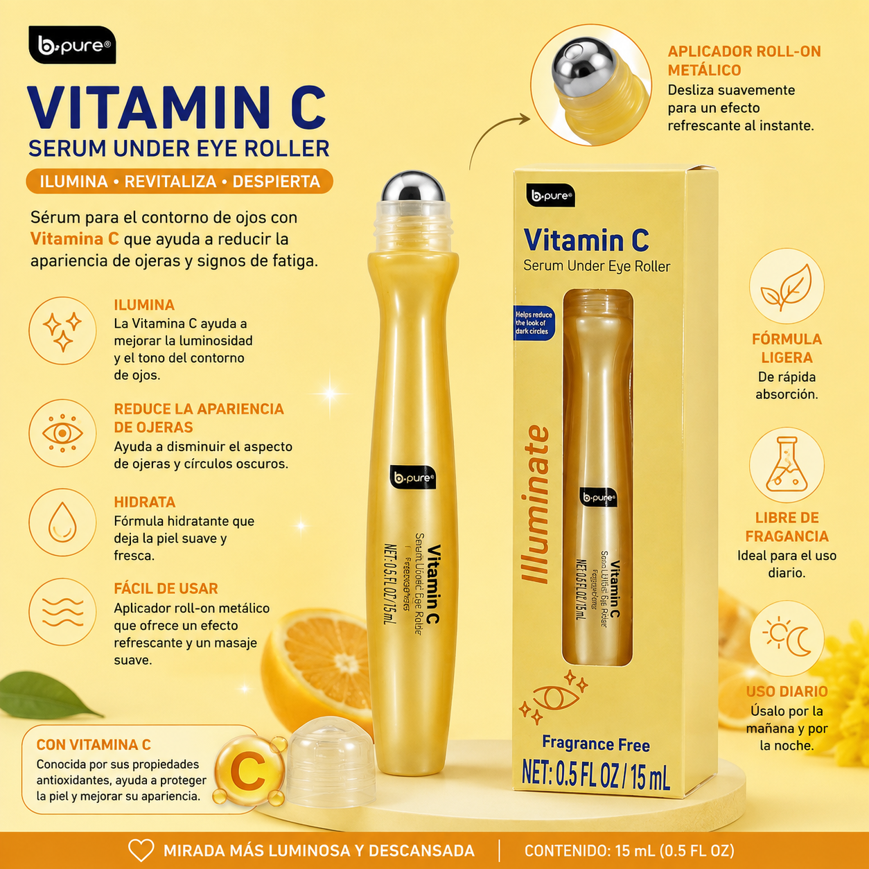 B•Pure Vitamin C Serum Under Eye Roller – Illuminate