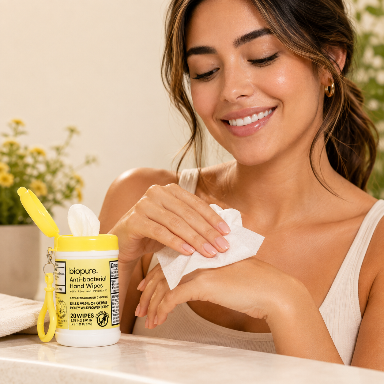 Biopure Anti-Bacterial Hand Wipes con Aloe y Vitamina E