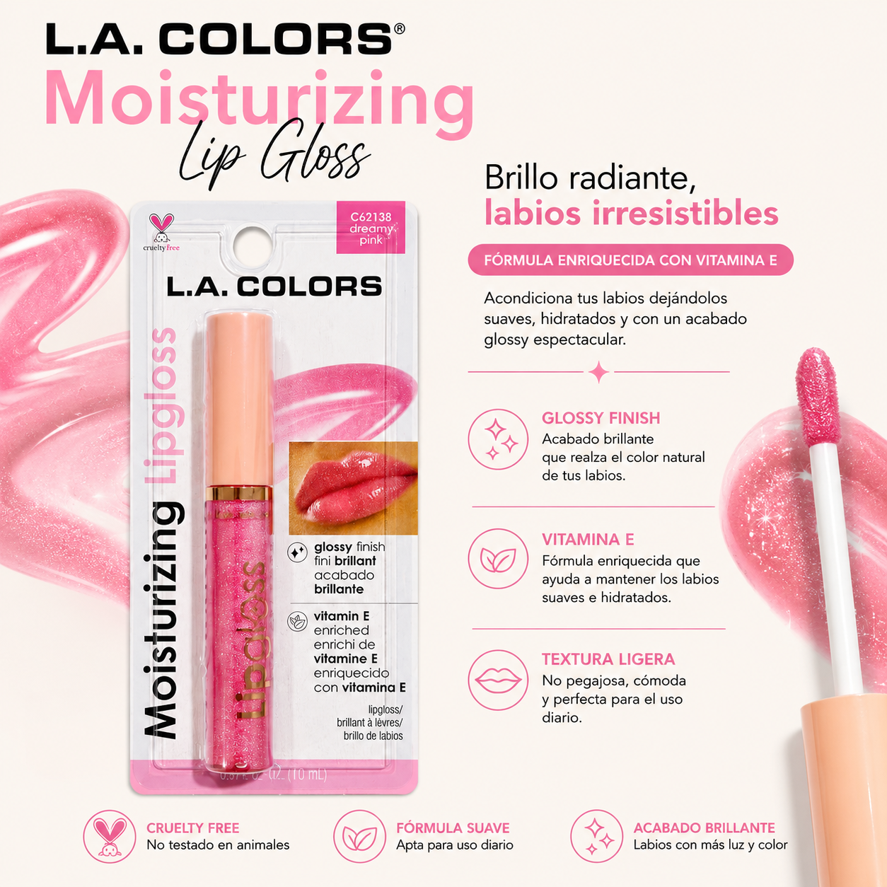 L.A. COLORS Moisturizing Lip Gloss – Dreamy Pink