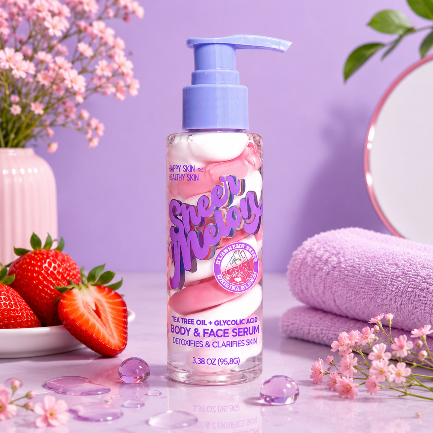 HAPPY SKIN Sheer Melody Body & Face Serum – Tea Tree Oil + Ácido Glicólico