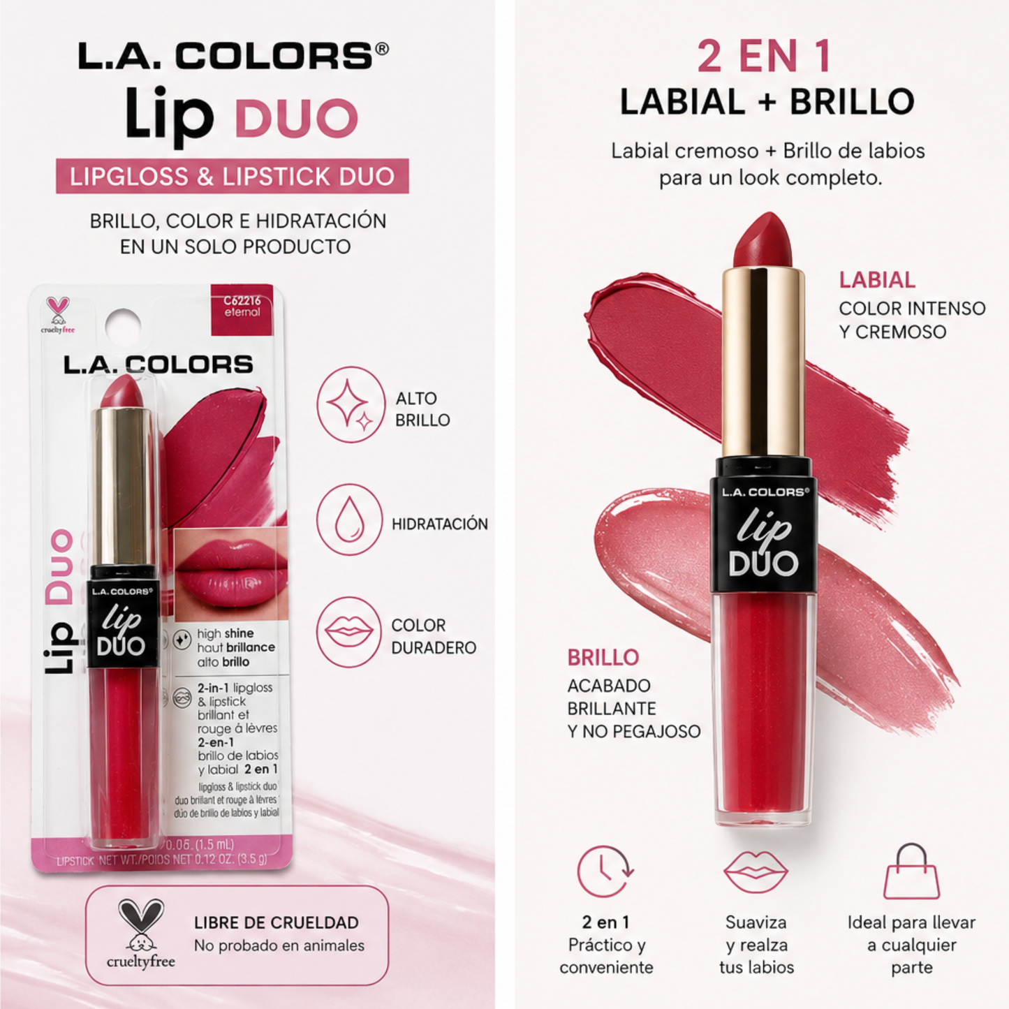 L.A. COLORS Lip Duo 2 en 1 – Tono Eternal