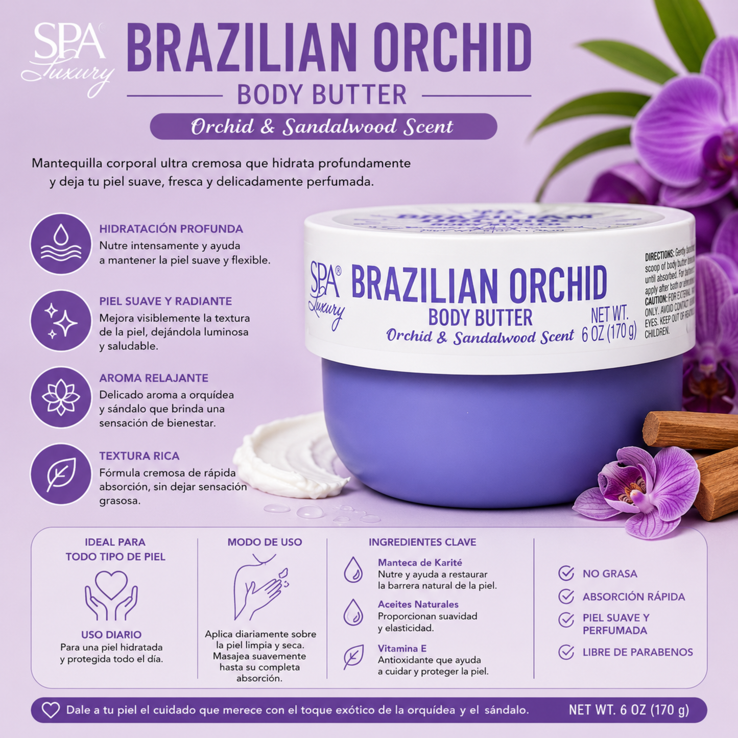 SPA Luxury Brazilian Orchid Body Butter – Manteca Corporal Hidratante