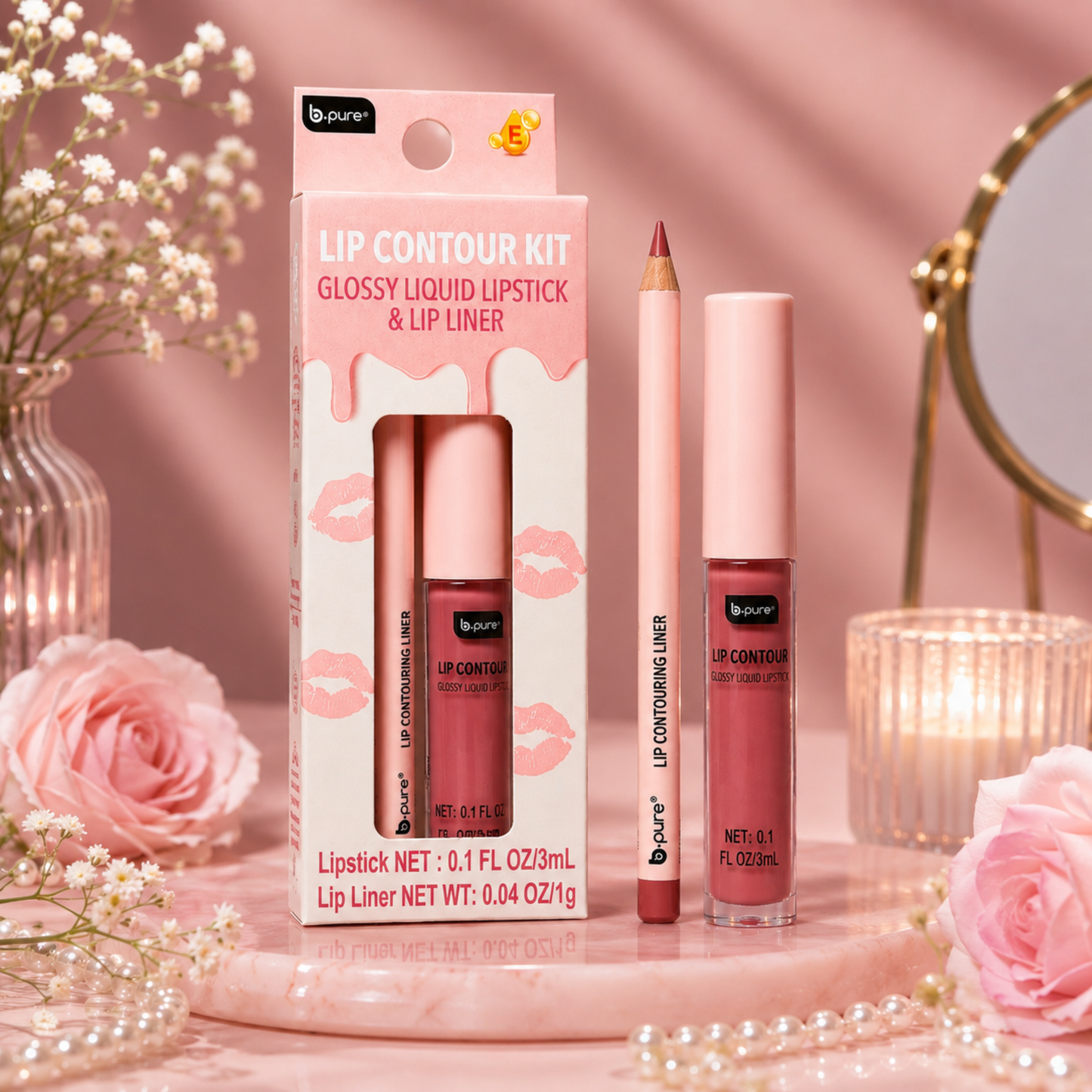 b.pure Lip Contour Kit – Glossy Liquid Lipstick & Lip Liner
