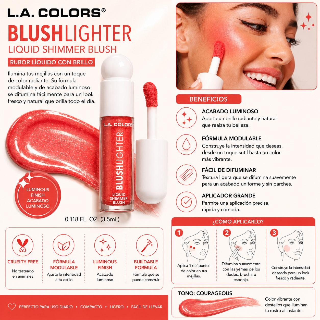 L.A. COLORS Blushlighter Liquid Shimmer Blush (Courageous)