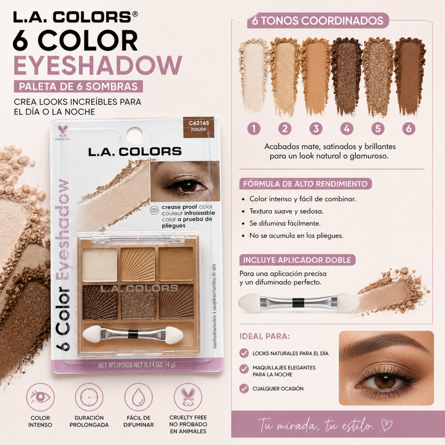L.A. COLORS 6 Color Eyeshadow – Tono Haute
