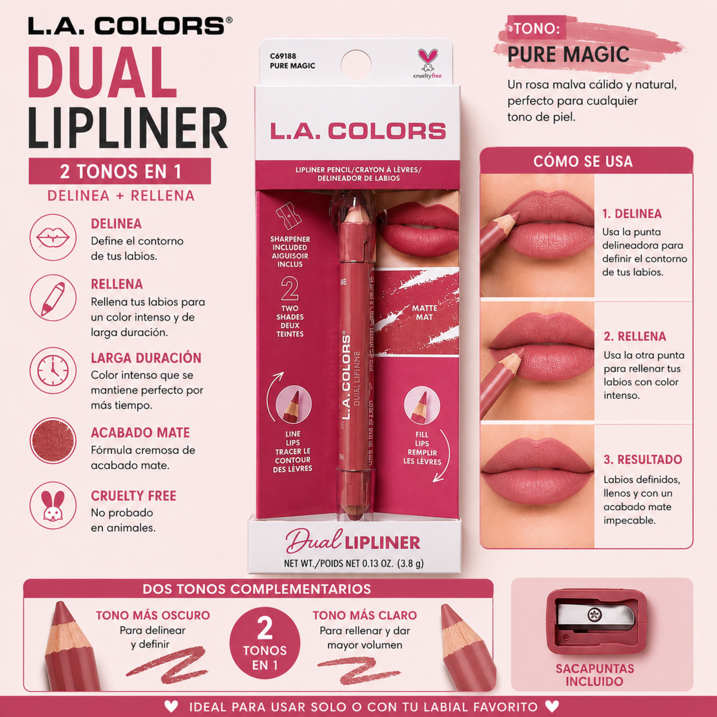 L.A. COLORS Dual Lipliner – Tono Pure Magic