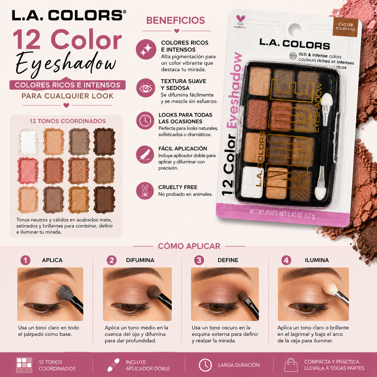 L.A. COLORS 12 Color Eyeshadow (Traditional)