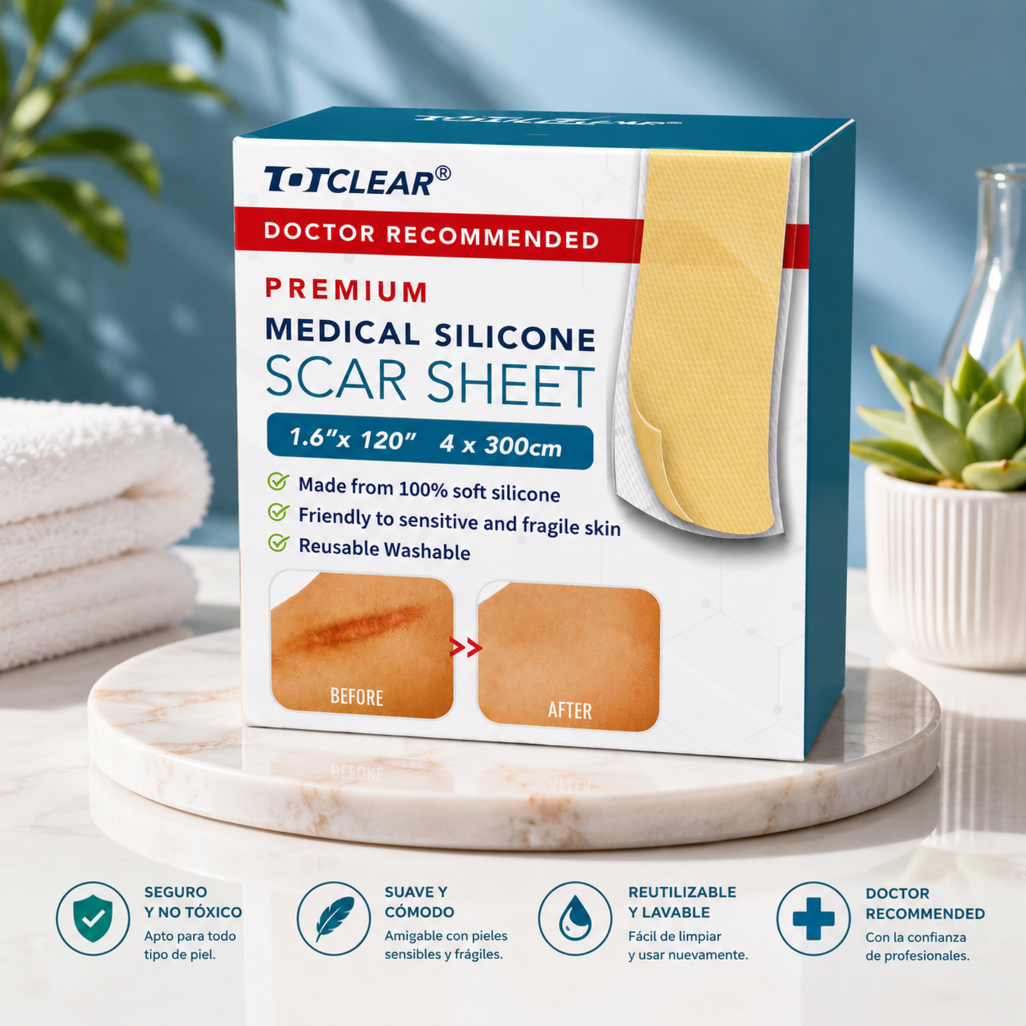 TOTCLEAR® Premium Medical Silicone Scar Sheet – Lámina de Silicona para Cicatrices